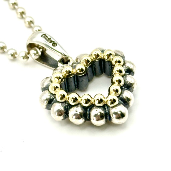 Lagos VINTAGE Caviar Two Tone Sterling Silver & Gold Open Heart Pendant Necklace - Picture 5 of 9